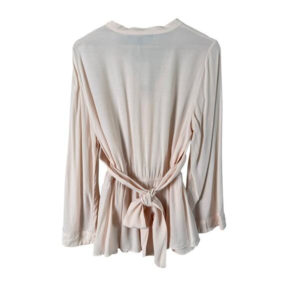 NEW Andrew Marc New York Pink Tie-Waist V-Neck‎ Blouse Long Wide Sleeves, Large - Picture 8 of 11